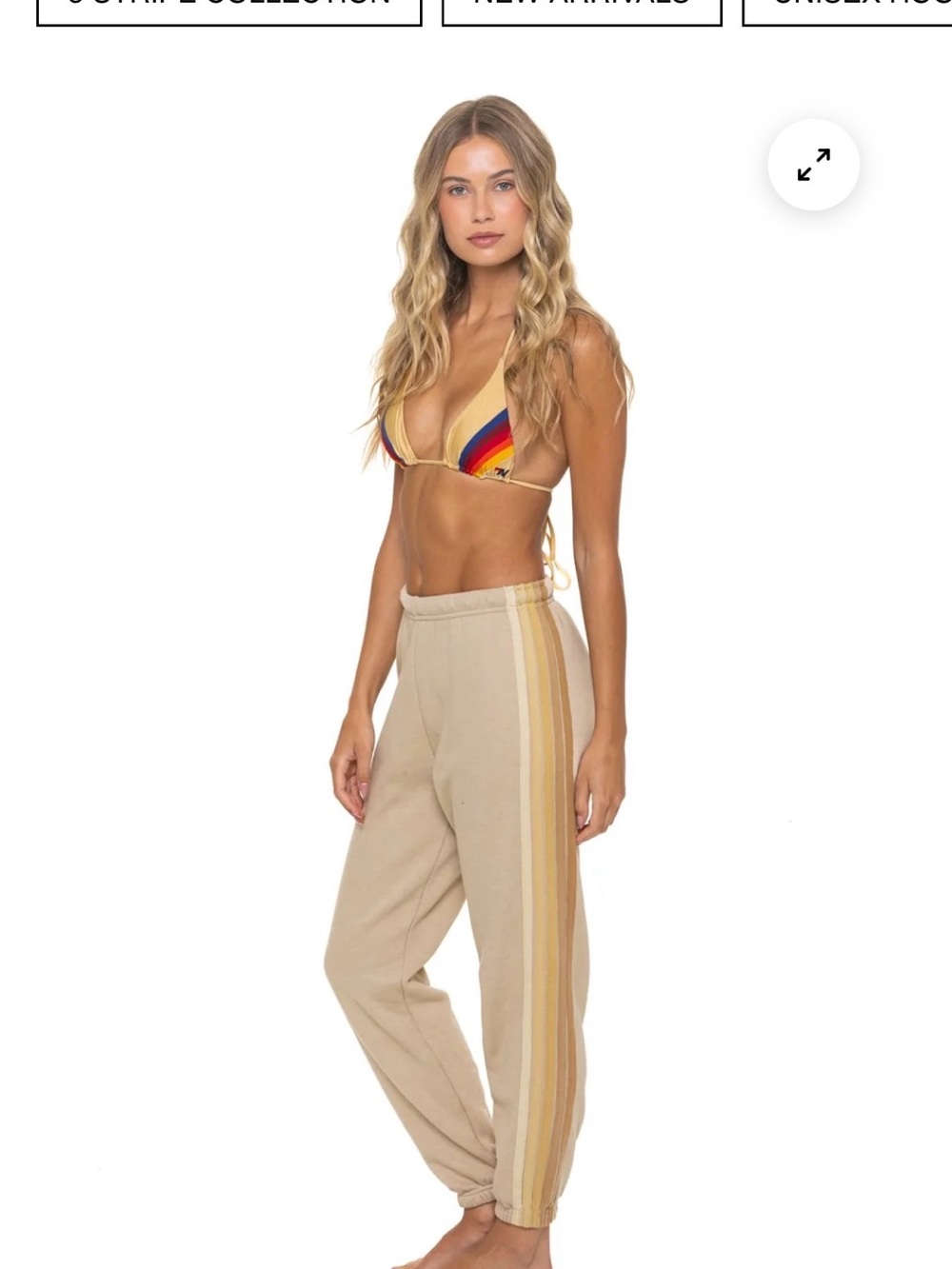 Aviator Nation Beige Joggers with Cream & Tan Side Stripes